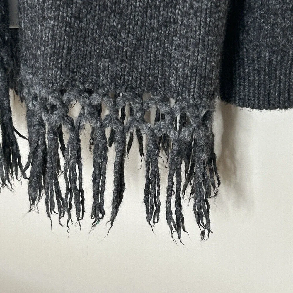 Joie Chunky Sweater M/L Black Wool Alpaca Blend Open Front Cardigan Fringe Long
